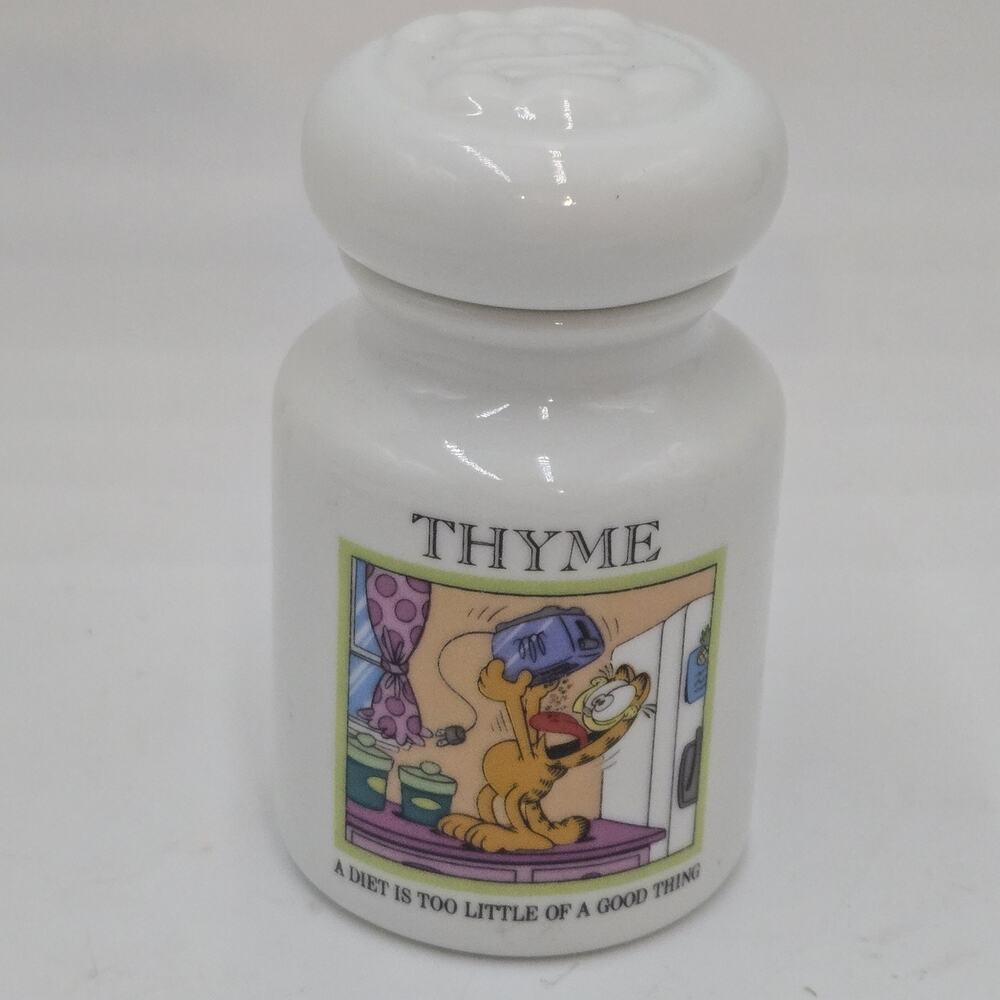 1994 Danbury Mint Garfield White Glass Spice Jar Collection THYME
